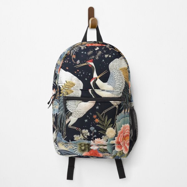 Item preview, Japanese Flying Cranes At Night Blue Red Flowers Floral designed and sold by GrinGalore.