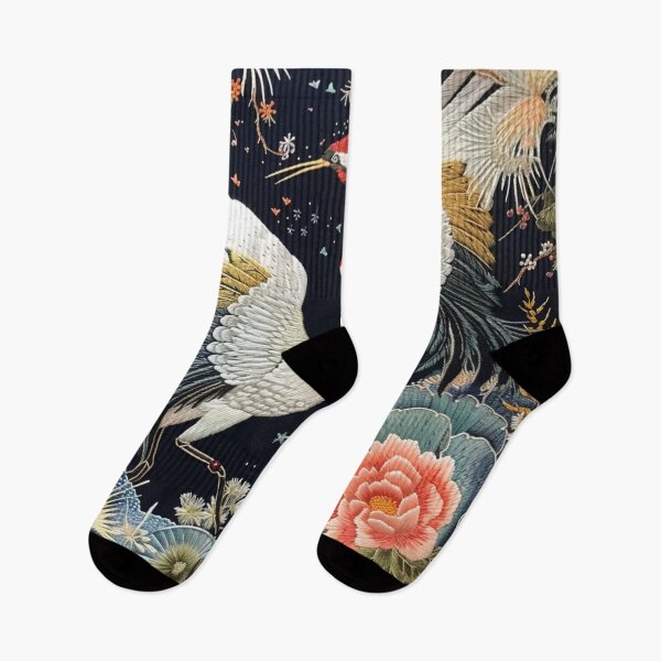 Item preview, Japanese Flying Cranes At Night Blue Red Flowers Floral designed and sold by GrinGalore.