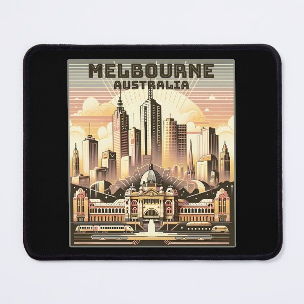 Item preview, Vintage art deco retro Melbourne Australia Landmark Skyline. designed and sold by Unitepeople.