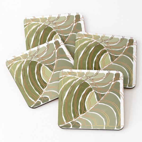 Item preview, Stained glass painting of tropical abstract leaves with gold and brass lines designed and sold by NoaaDesign.