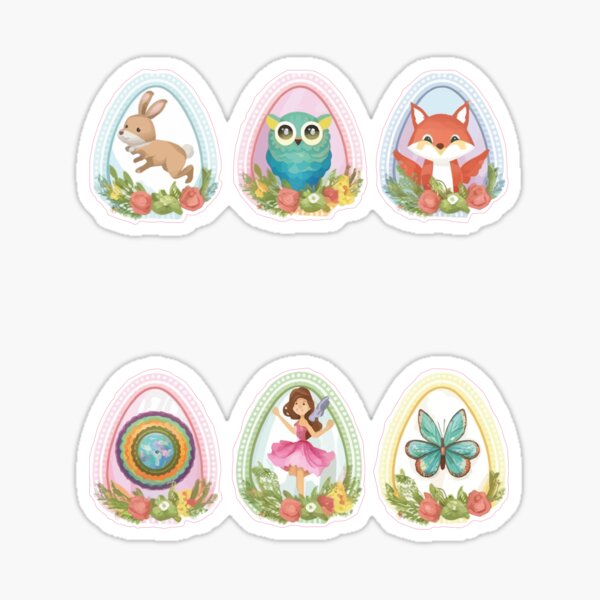 Item preview, Easter six Easter egg stickers with fairy tale animals: HARE, FOX, OWL, ELF, BUTTERFLY. designed and sold by Gadget80.