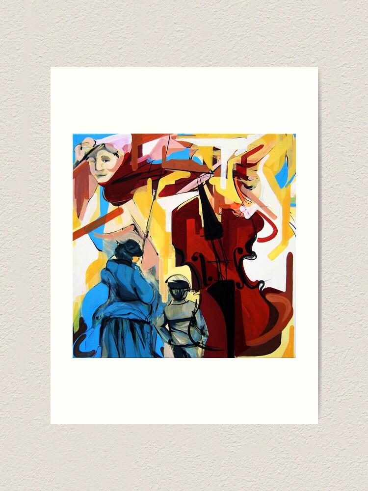 Alternate view of Expressive Cello People Painting Art Print