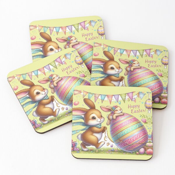 Item preview, Happy Easter, cute bunnies and colorful Easter eggs designed and sold by JaroDesign2023.