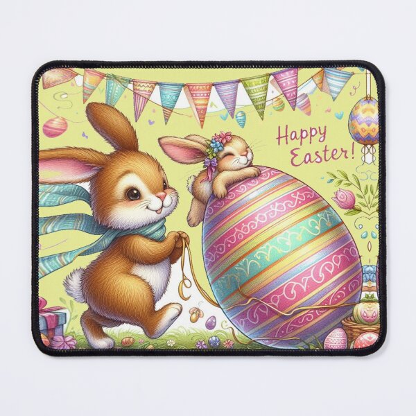 Item preview, Happy Easter, cute bunnies and colorful Easter eggs designed and sold by JaroDesign2023.