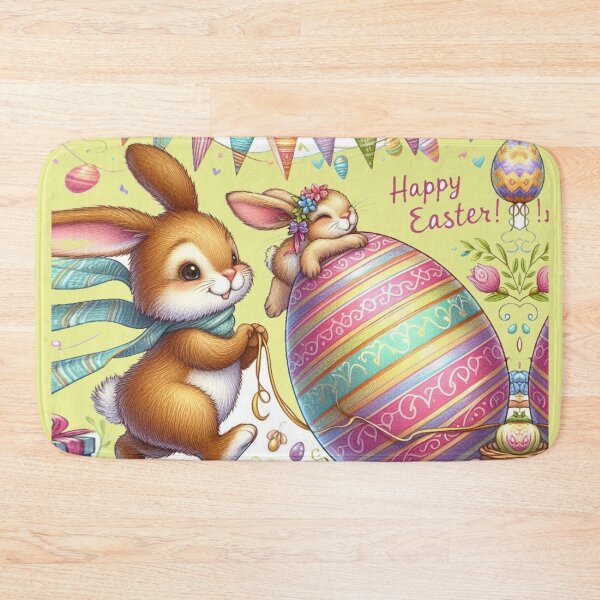 Item preview, Happy Easter, cute bunnies and colorful Easter eggs designed and sold by JaroDesign2023.
