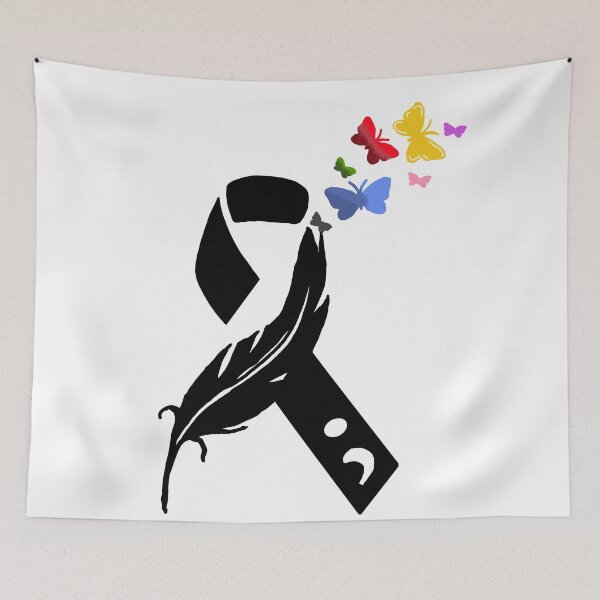 Item preview, Semicolon Awareness Feather and Butterflies designed and sold by MomMamaMaaam.