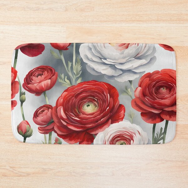 Item preview, Watercolor Ranunculus Bright Red and Variegated White with Red designed and sold by Shelley Loewnau-Jones Studio.