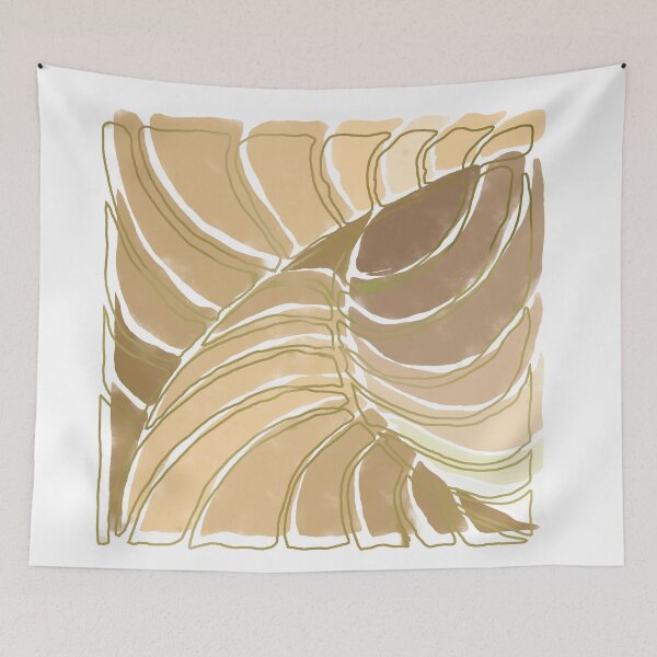 Item preview, Stained glass painting of tropical abstract leaves with green brass lines designed and sold by NoaaDesign.