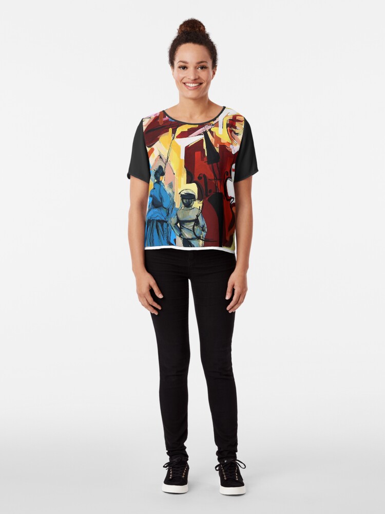 Alternate view of Expressive Cello People Painting Chiffon Top