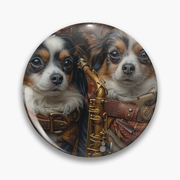 Item preview,   Two Papillon dogs in steampunk style with a saxophone. designed and sold by IrinaMinevich.