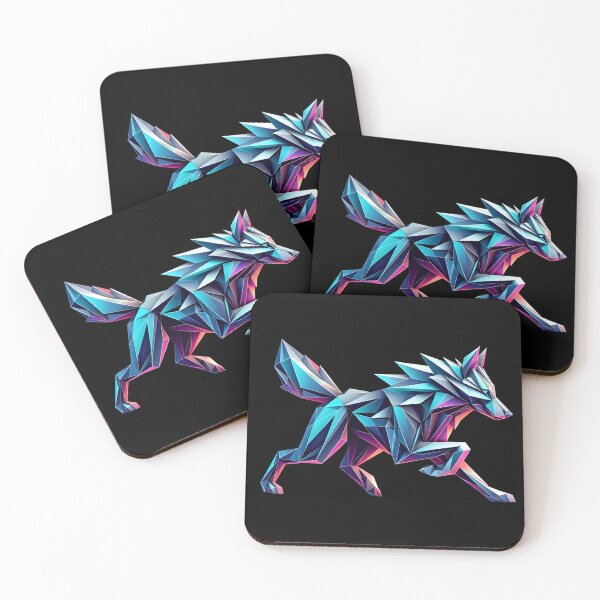 Item preview, wolf multicolored origami geometric 3d neon, 3D polygonal illustration designed and sold by CutOriginalArt.
