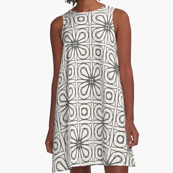 Black and White Retro Geometric Pattern A-Line Dress for Sale by