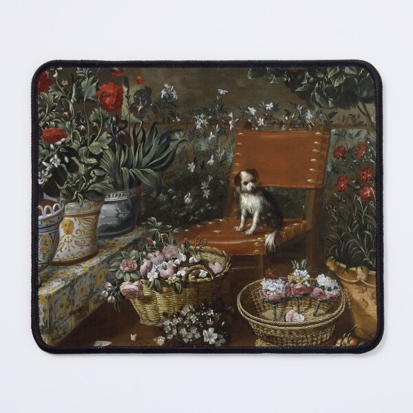 Item preview, Garden Scene with Dog designed and sold by LadybellVintage.