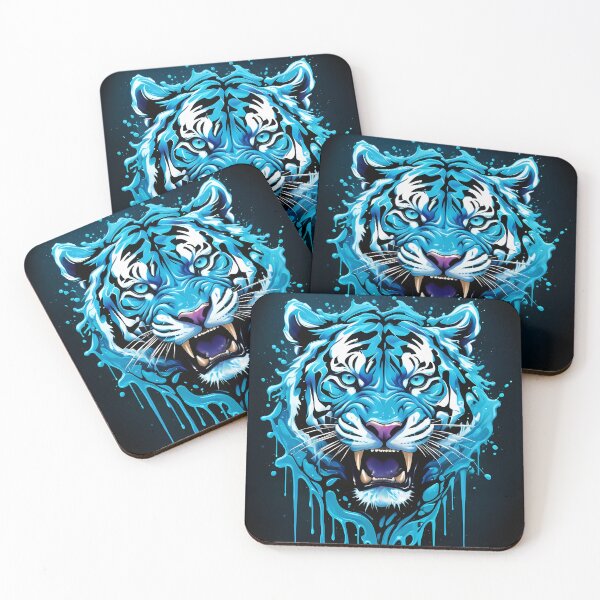 Item preview, Fierce Tiger Face Made Of Dripping Blue Paint designed and sold by ByteyCreatives.