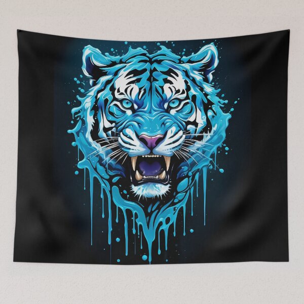 Item preview, Fierce Tiger Face Made Of Dripping Blue Paint designed and sold by ByteyCreatives.