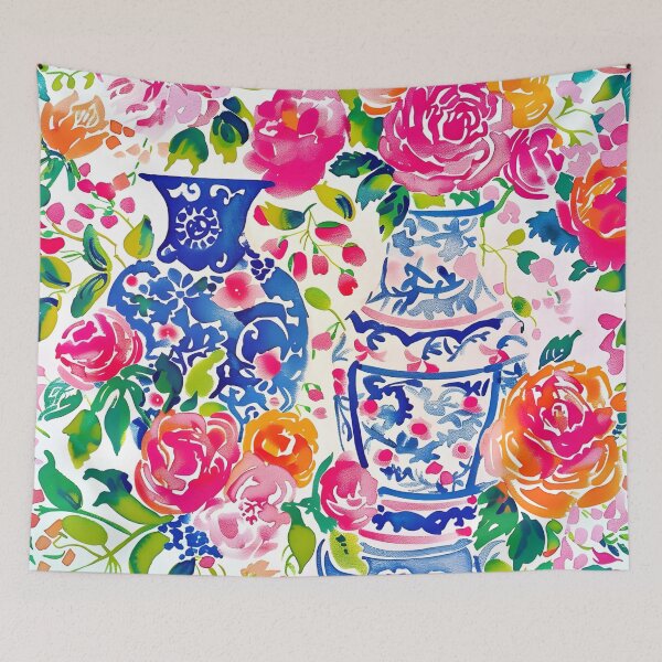 Item preview, Preppy roses and ginger jars watercolor designed and sold by SophieClimaArt.