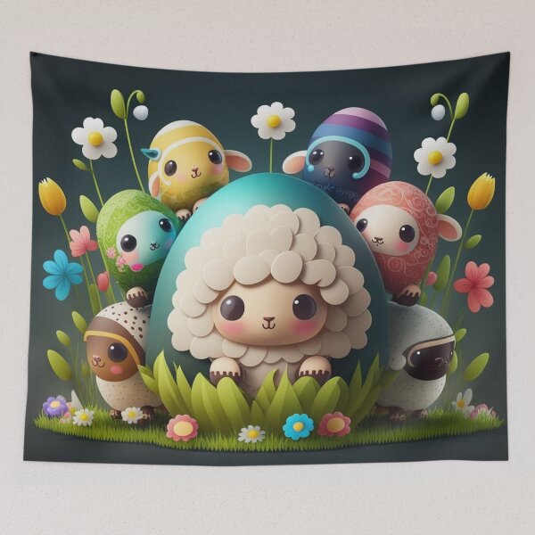 Item preview, Kawaii Easter Sheep with Painted Easter Eggs designed and sold by KawaiiArtStyle.