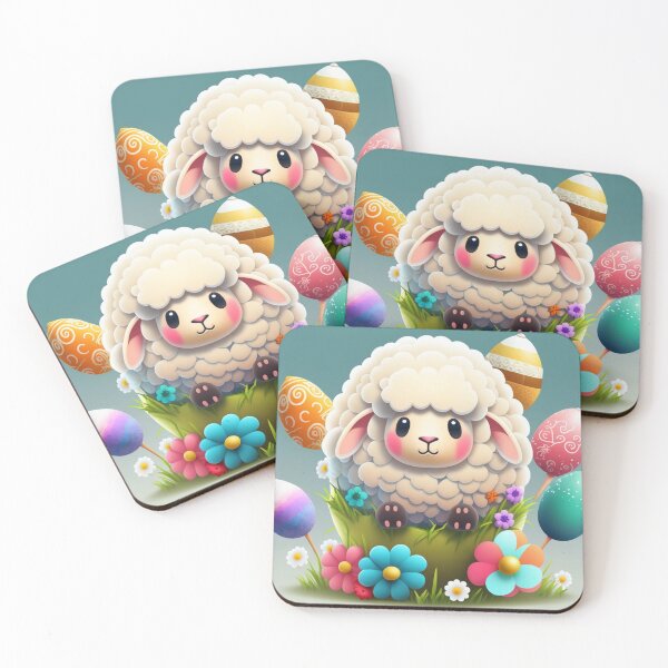 Item preview, Kawaii Easter Sheep with Painted Easter Eggs designed and sold by KawaiiArtStyle.