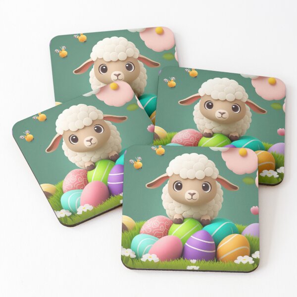 Item preview, Kawaii Easter Sheep with Painted Easter Eggs designed and sold by KawaiiArtStyle.