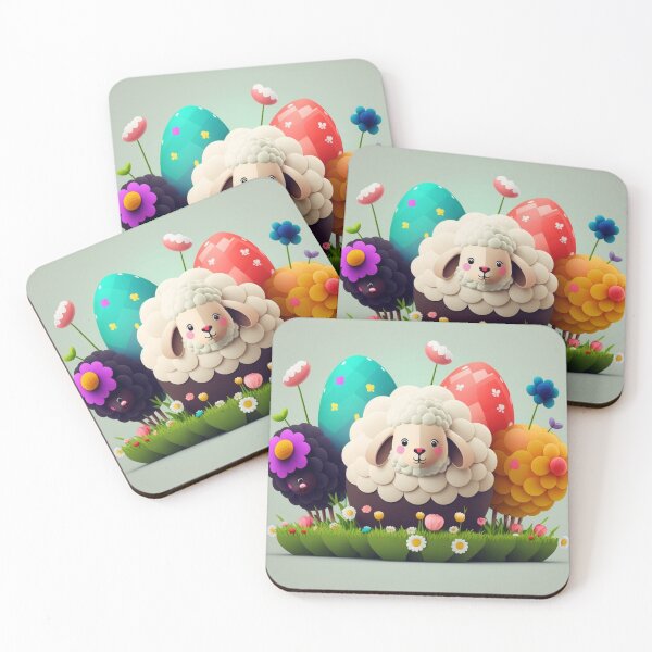 Item preview, Kawaii Easter Sheep with Painted Easter Eggs designed and sold by KawaiiArtStyle.