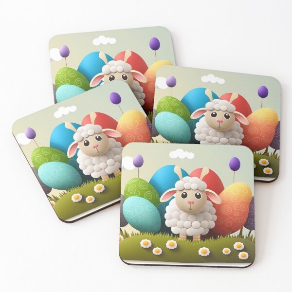 Item preview, Kawaii Easter Sheep with Painted Easter Eggs designed and sold by KawaiiArtStyle.