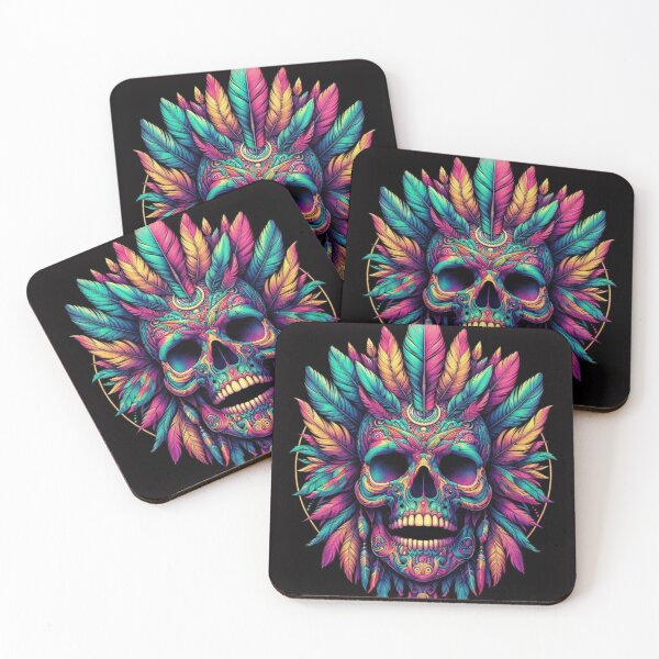 Item preview, Psychedelic Plumes: Colorful Feathered Skull designed and sold by TDKCustoms.