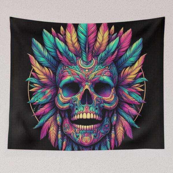 Item preview, Psychedelic Plumes: Colorful Feathered Skull designed and sold by TDKCustoms.