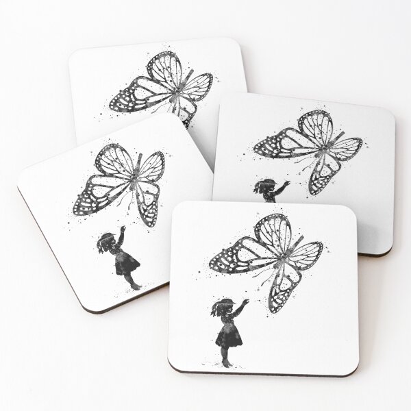 Item preview, Girl and Butterfly Fantasy Black and White Artwork designed and sold by LotusGifts.