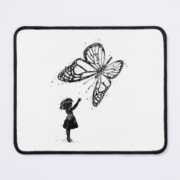 Item preview, Girl and Butterfly Fantasy Black and White Artwork designed and sold by LotusGifts.