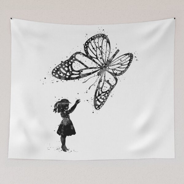 Item preview, Girl and Butterfly Fantasy Black and White Artwork designed and sold by LotusGifts.