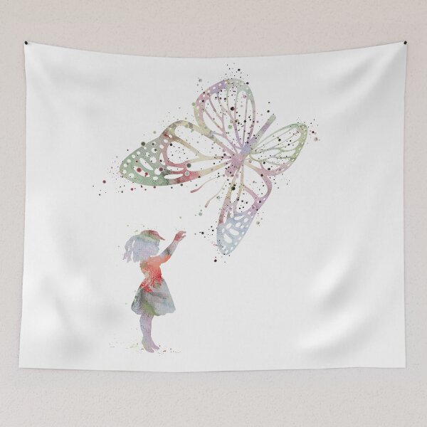 Item preview, Girl and Butterfly Playful Colorful Artwork designed and sold by LotusGifts.