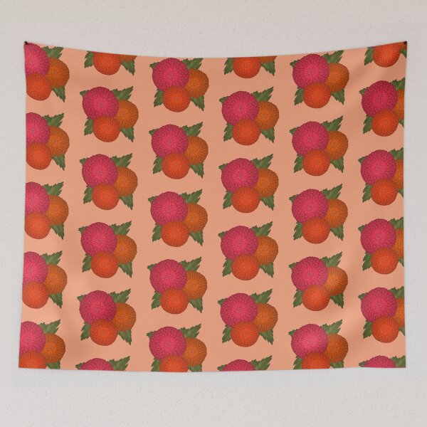 Item preview, Red orange bright dahlias flower digital drawing designed and sold by Beardraws18.
