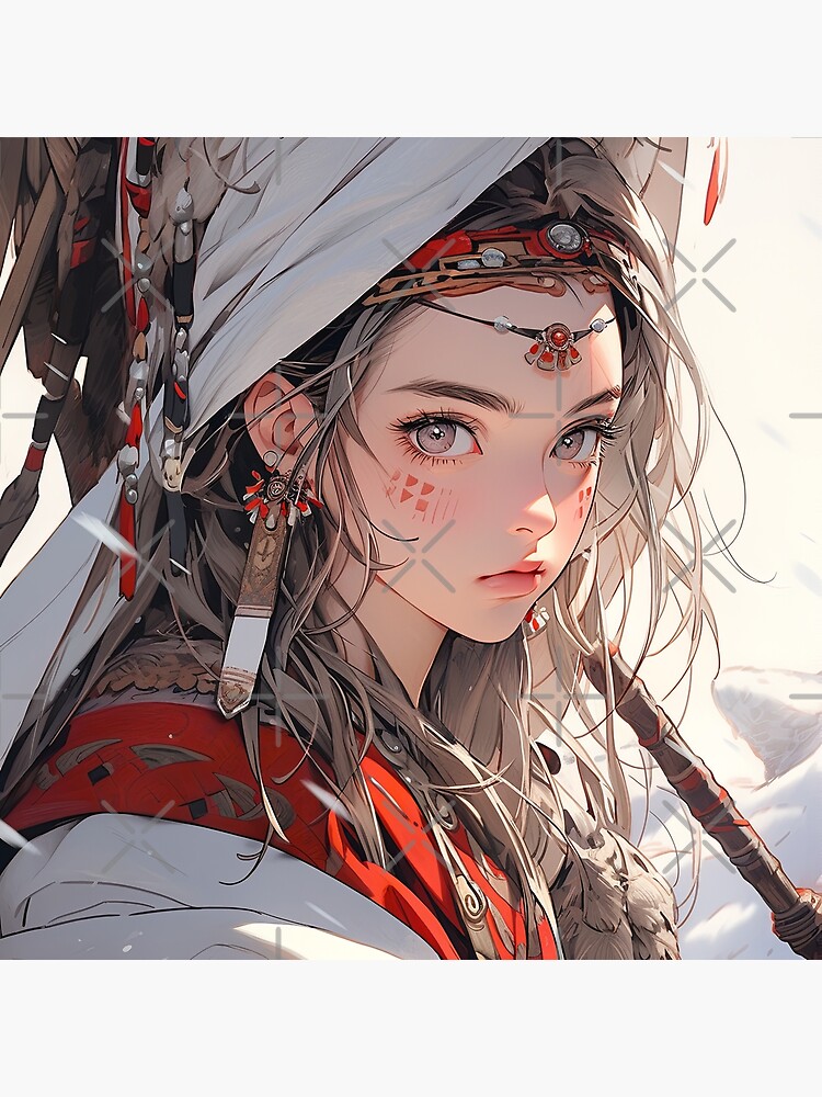 Mystic Tribal Headdress Anime Girl Art Print