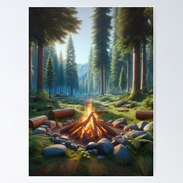 Item preview, Serenity in the Woods: Campfire Amidst Lush Forest designed and sold by TDKCustoms.