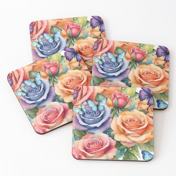 Item preview, Giant Rainbow Dewy Roses and Butterflies designed and sold by Shelley Loewnau-Jones Studio.