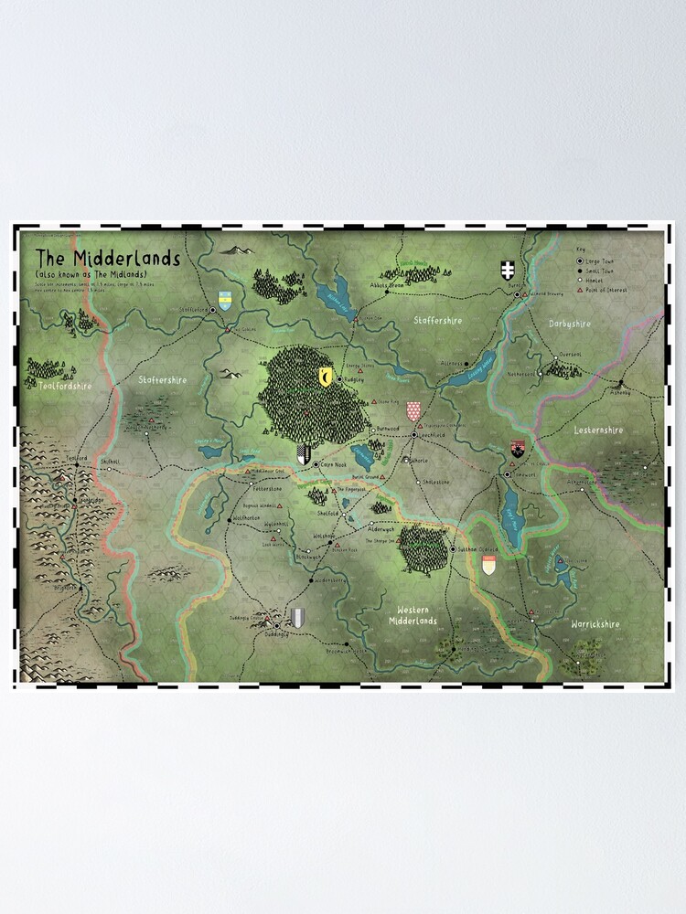 Alternate view of The Midderlands Hex Map Poster