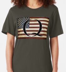 QARMY #qanon WHERE WE GO ONE - American Flag Q Slim Fit T-Shirt