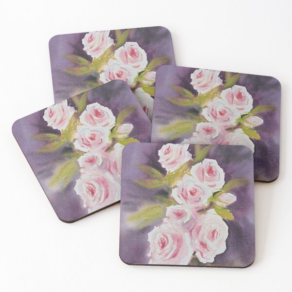 Item preview, Pink Roses on a Purple background - made of the original watercolor painting by Ira Gorky designed and sold by IraGorky.