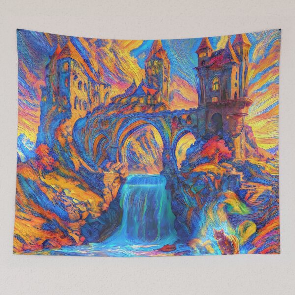 Item preview, Stylised castle and cat. DeepDream designed and sold by blackhalt.