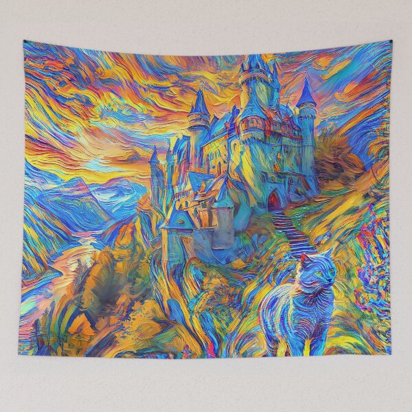 Item preview, Stylised castle and cat. DeepDream designed and sold by blackhalt.