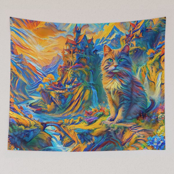Item preview, Stylised castle and cat. DeepDream designed and sold by blackhalt.