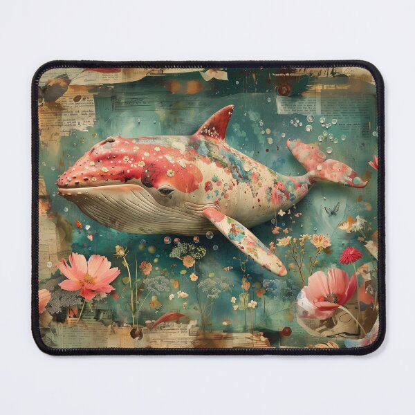 Item preview, Vintage and modern digital illustration of a colorful whale and flowers, a wall art to print. designed and sold by David-CoBo.