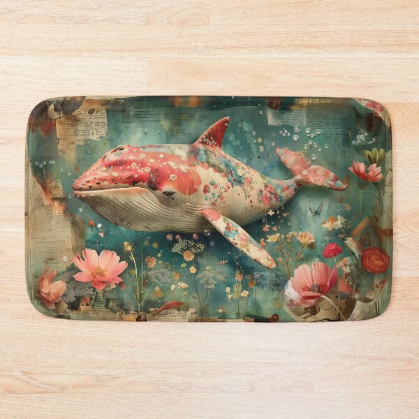 Item preview, Vintage and modern digital illustration of a colorful whale and flowers, a wall art to print. designed and sold by David-CoBo.