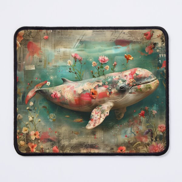 Item preview, Vintage and modern digital illustration of a colorful whale and flowers, a wall art to print. designed and sold by David-CoBo.