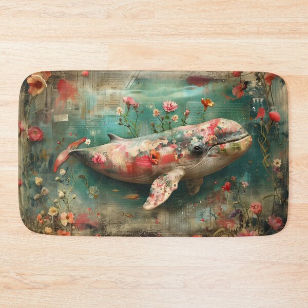 Item preview, Vintage and modern digital illustration of a colorful whale and flowers, a wall art to print. designed and sold by David-CoBo.