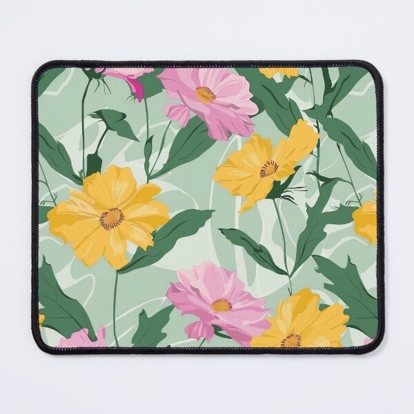 Item preview, Sunny Blooms: patrón de flores de cosmos amarillo y rosa designed and sold by YuiBerry84.