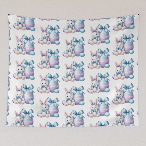 Aperçu de l'œuvre Lapin De Pâques Aquarelle Mignon Avec Des Oeufs Et Des Arcs Colorés créée et vendue par BlushRoses7.