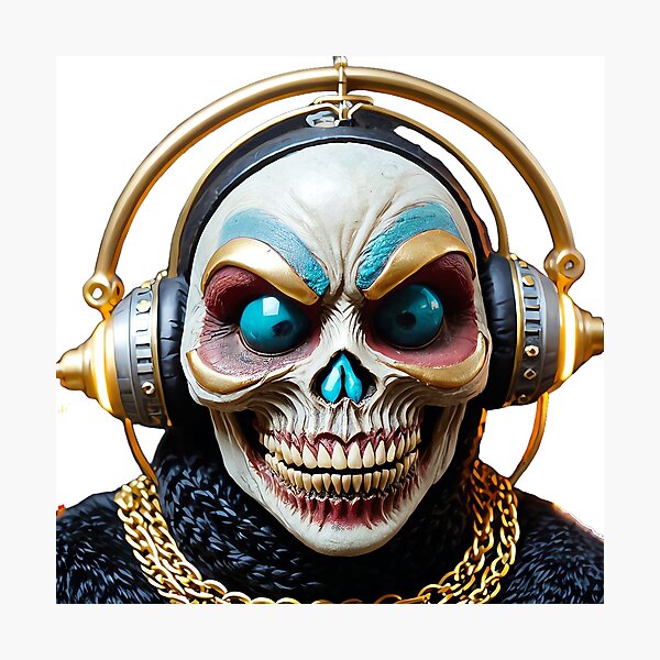 Item preview, Old Woman Skull Head with big headphone and a golden chain necklace. designed and sold by TheCubedOne.