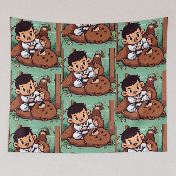Item preview, BJJ Fighter bear cute cartoon style white gi designed and sold by Martial-Art-23.