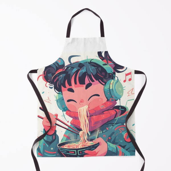 Artikelvorschau, Cute Japanese Girl With Headphones Eating Noodles entworfen und verkauft von CoolMantras.